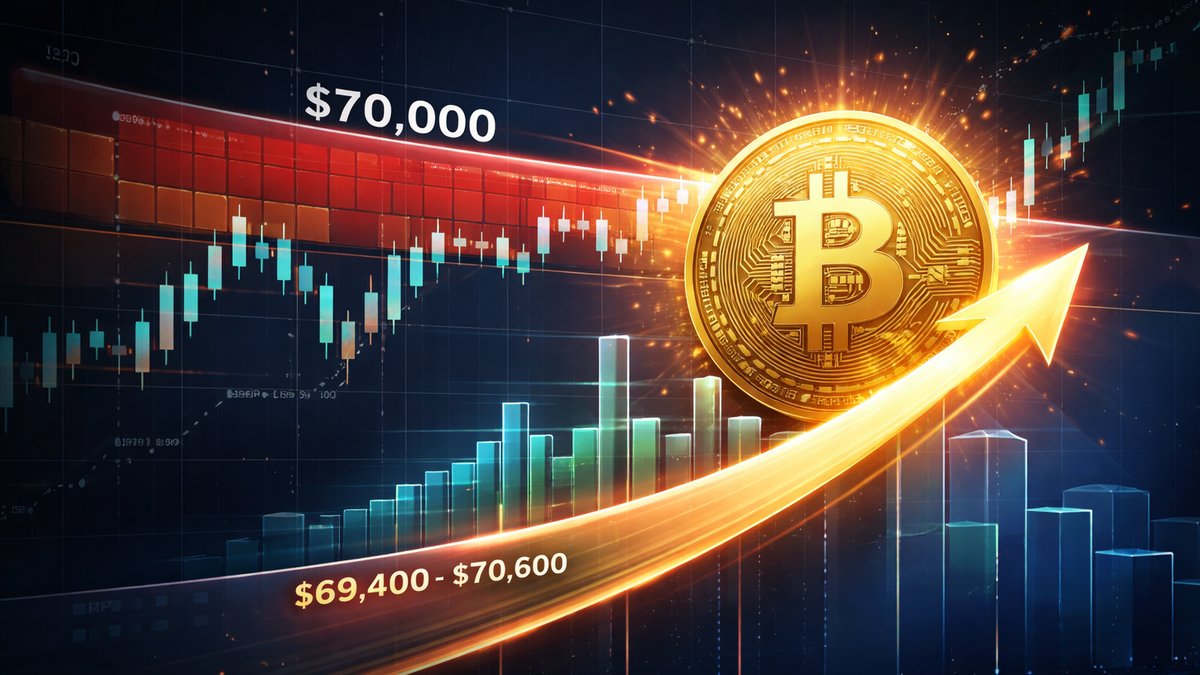 Graf cijene Bitcoina s otporom na razini 70.000 dolara
