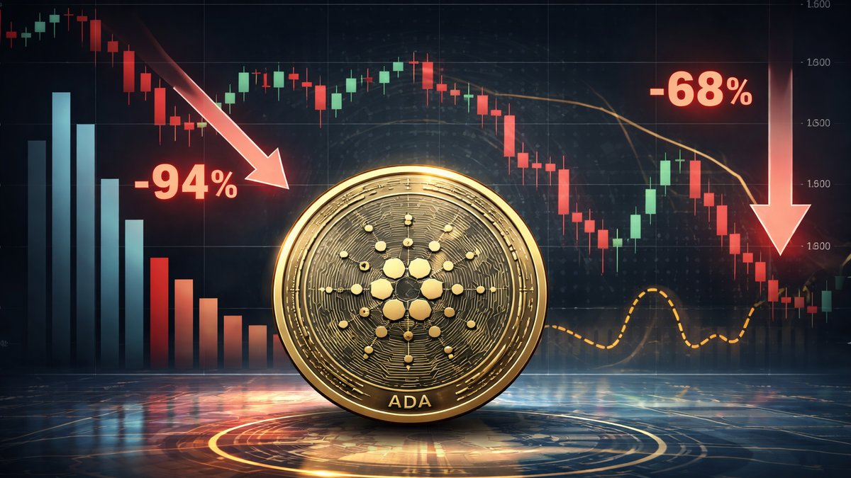 Graf pada Cardano volumena trgovanja na šestomjesečni minimum
