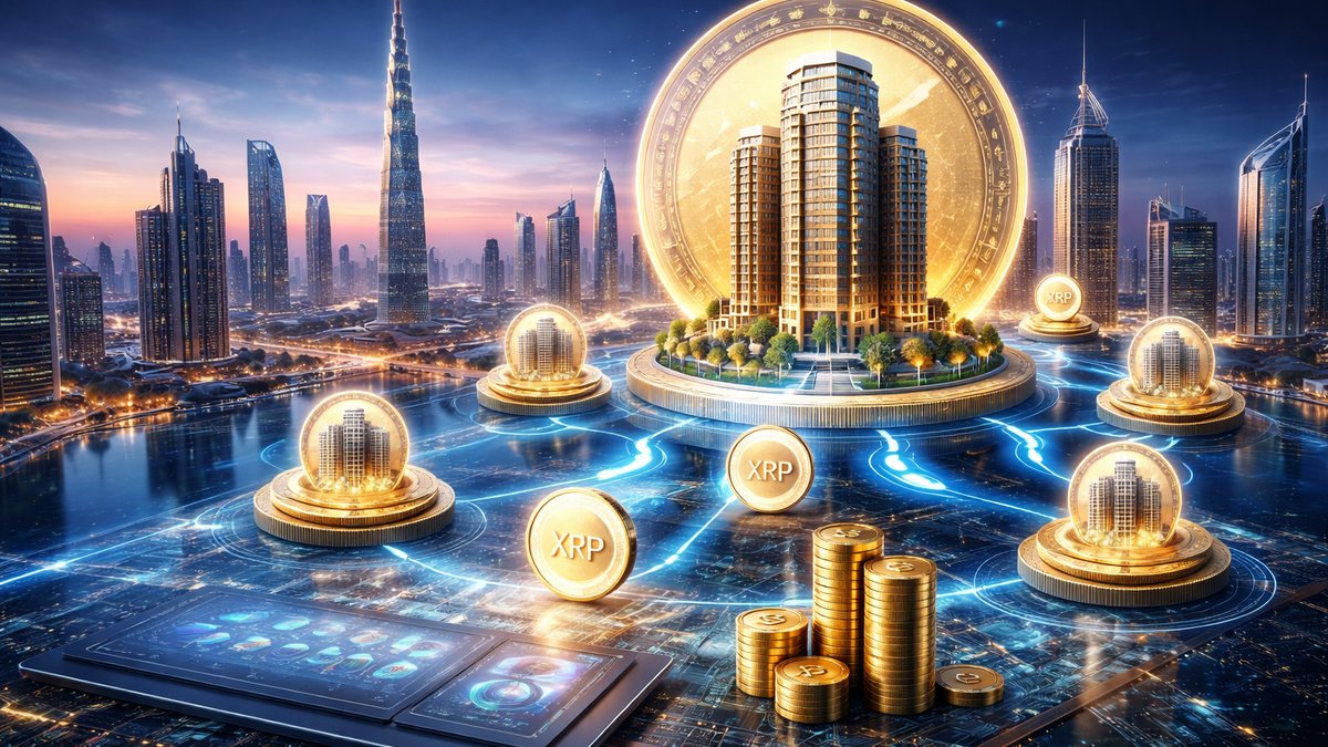 Futuristički pogled na Dubai s digitalnim tokenima iznad grada