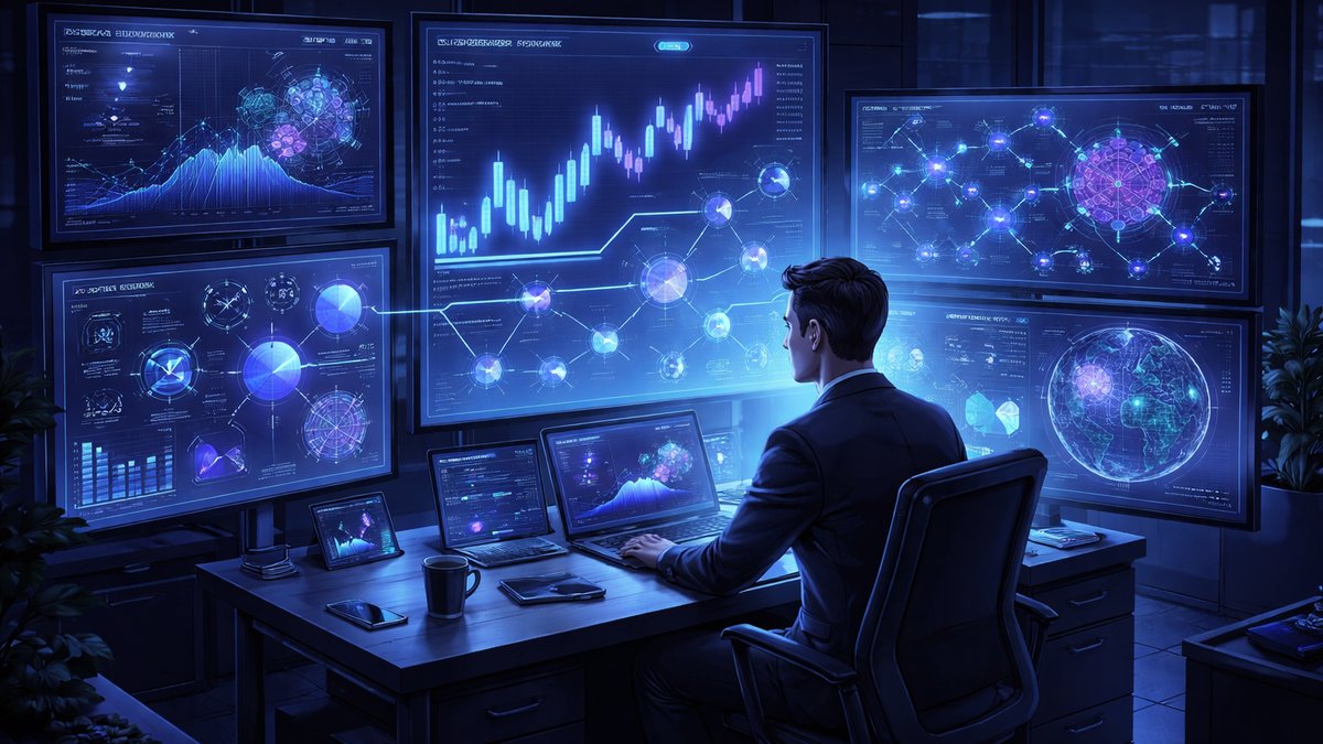 Analitičar pred ekranom s IntoTheBlock stilom kripto analitike
