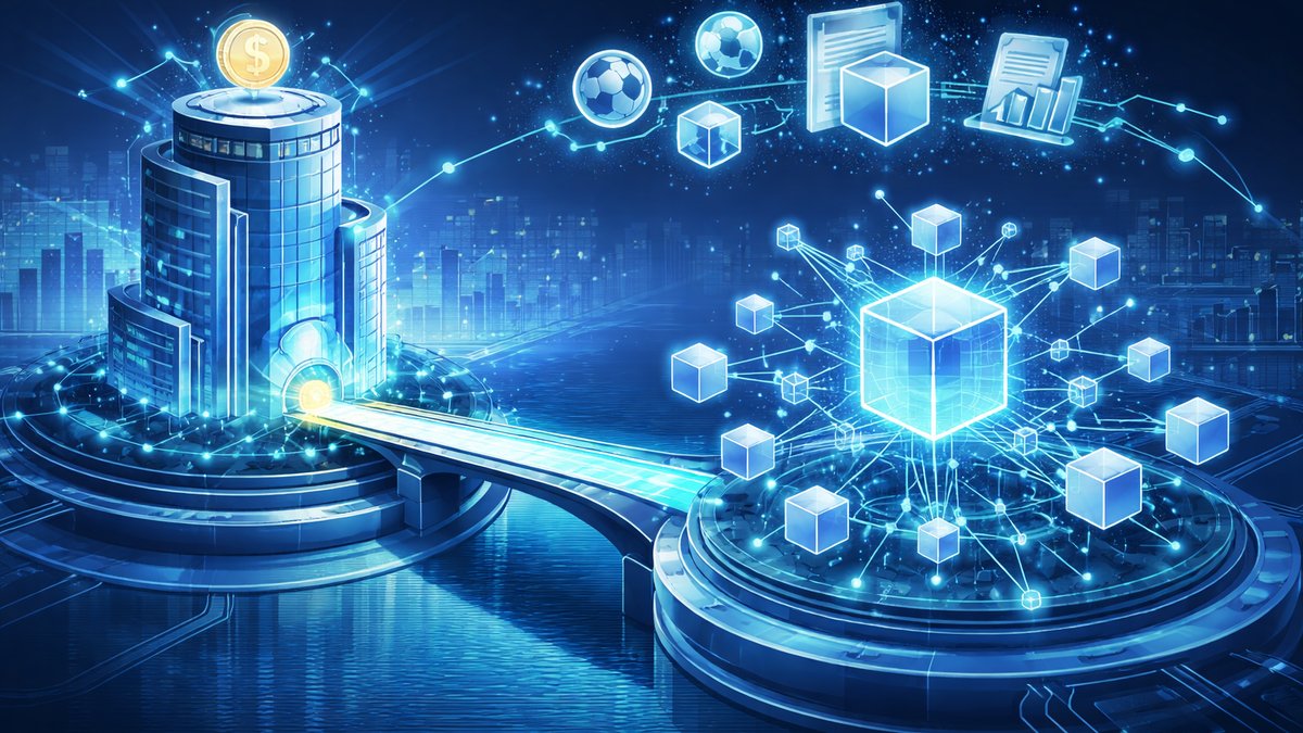 Ilustracija mosta između centraliziranog tržišta i blockchaina
