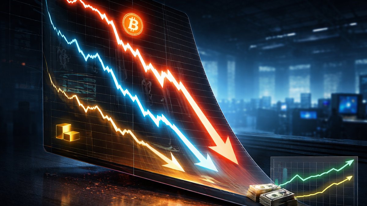 Ilustracija balansa između zlata, Bitcoina i tech dionica