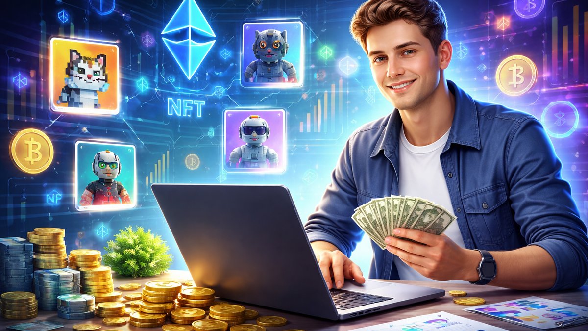 osoba istražuje NFT tržište na prijenosnom računalu kod kuće