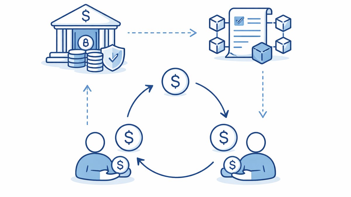 Shematski prikaz odnosa banke, rezervi i stablecoin pametnog ugovora