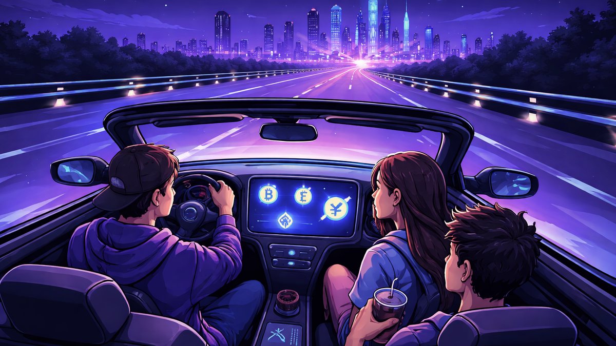 Ilustracija tinejdžera koji putuju autocestom radi kripto krađe