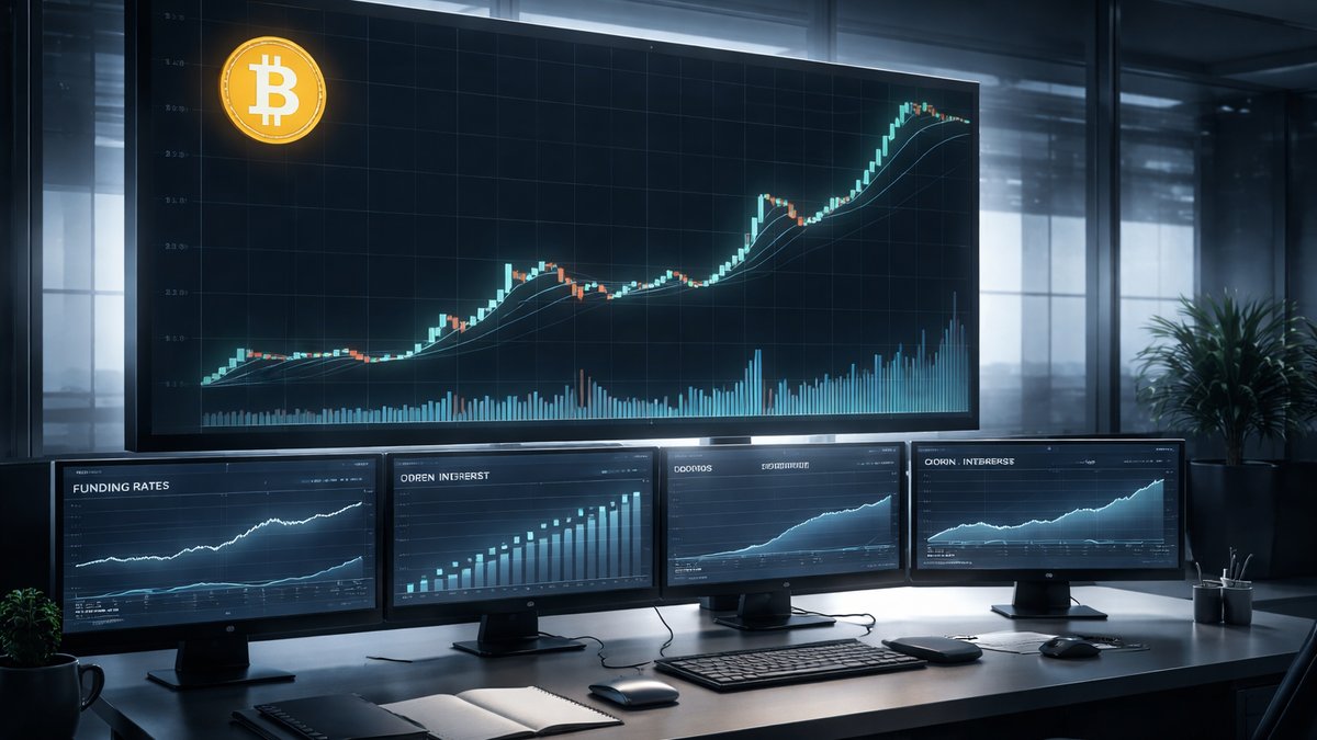 Grafovi koji prikazuju open interest i on-chain signale za Bitcoin