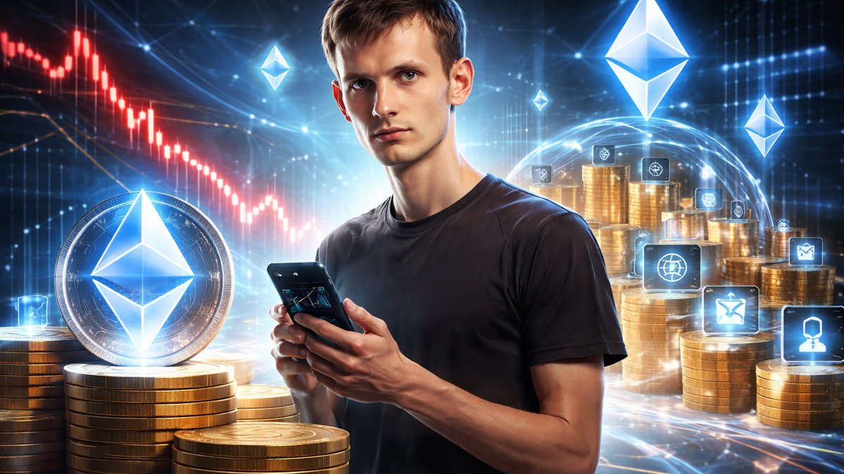 Vitalik Buterin prikazan uz grafikon naglog pada Ethereum tokena