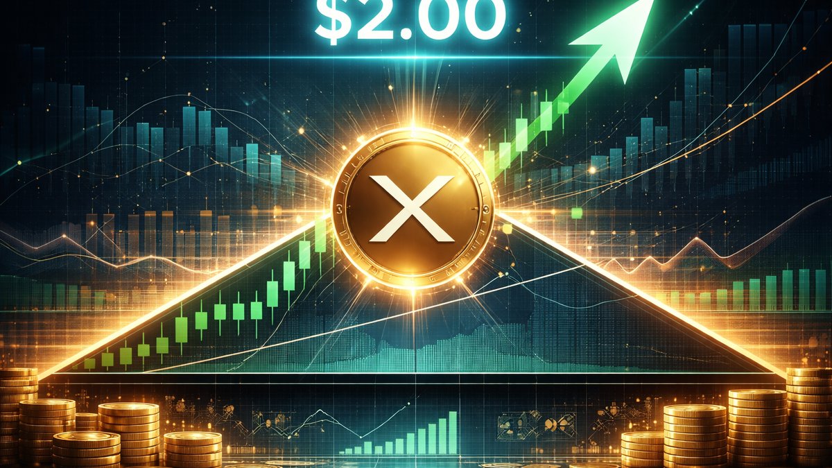 Graf cijene XRP-a s rastućim volumenom i razinom otpora na 2 dolara
