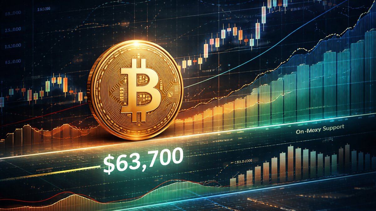 Graf kretanja Bitcoina s označenom razinom podrške 63.700 dolara