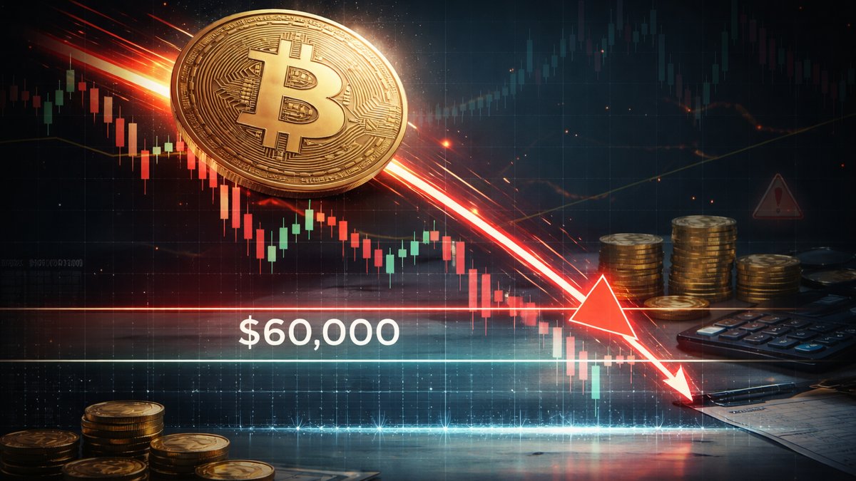 Grafikon cijene Bitcoina s naglašenim padom prema razini od 60 tisuća dolara