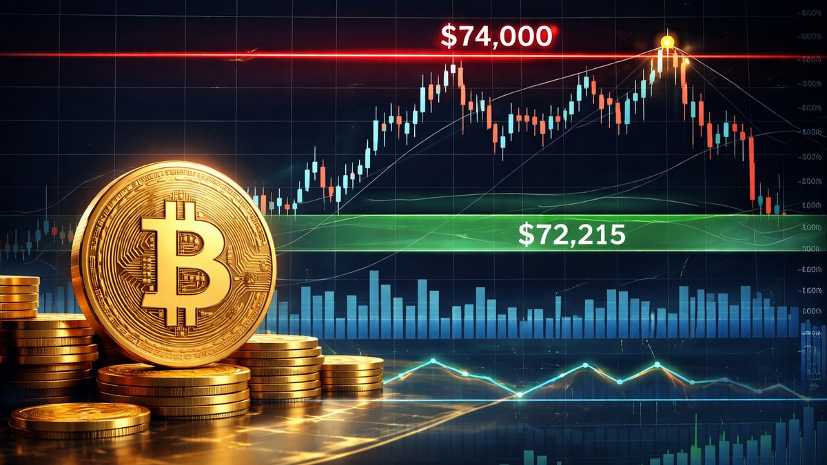 Graf cijene Bitcoina pokazuje odbijanje na 74.000 dolara i neizvjesno dno