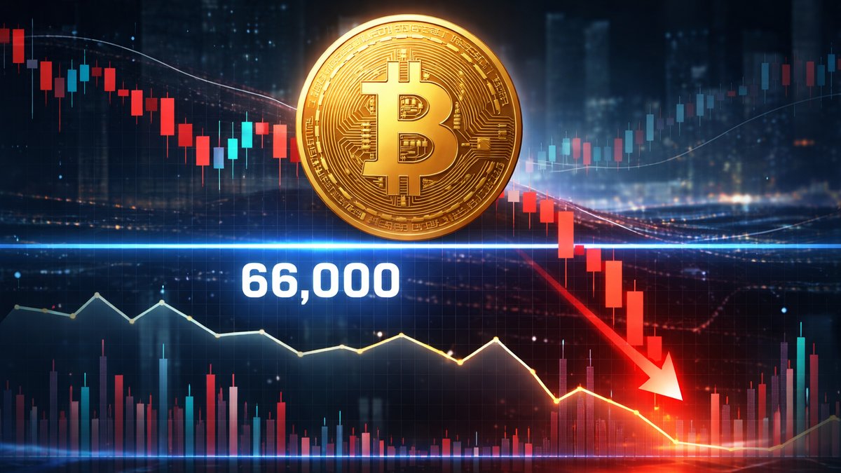 Graf cijene Bitcoina oko 66.000 dolara s označenom ključnom podrškom