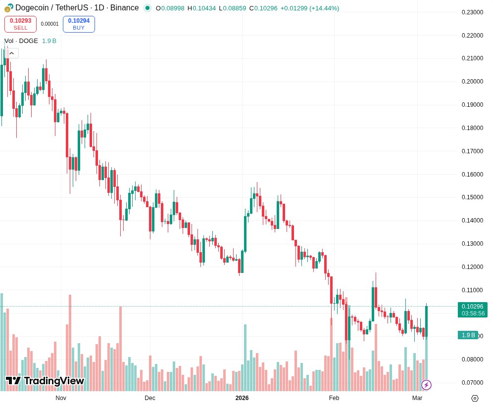 TradingView snapshot DOGE/USD s volumenom
