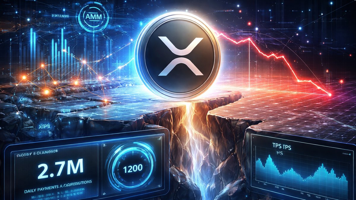 Graf prikazuje rast mrežne aktivnosti i stagnaciju cijene XRP tokena