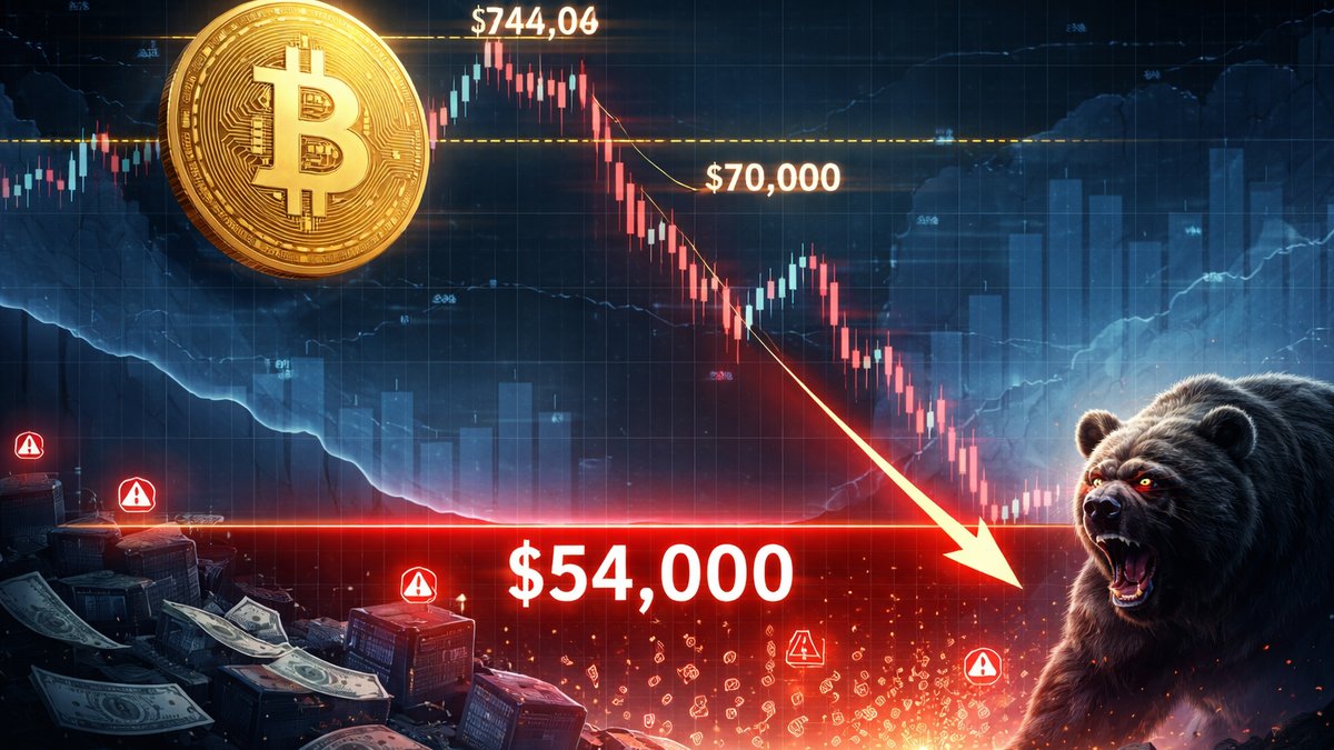 Graf cijene Bitcoina s označenom razinom podrške na 54.000 dolara