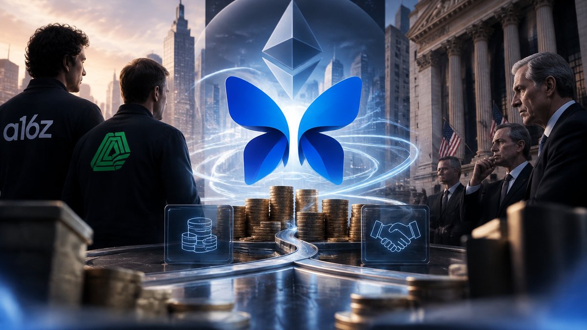 Logotip Ethereumova DeFi protokola uz simbole velikog ulaganja i Wall Streeta